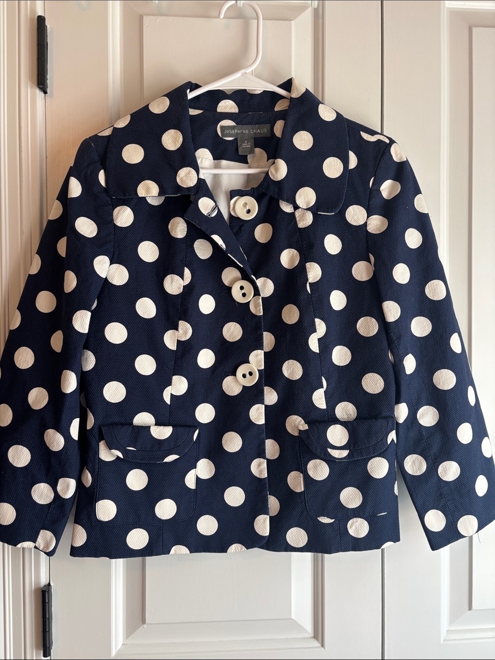 Josephine Chaus Navy and White Polka Dot Blazer